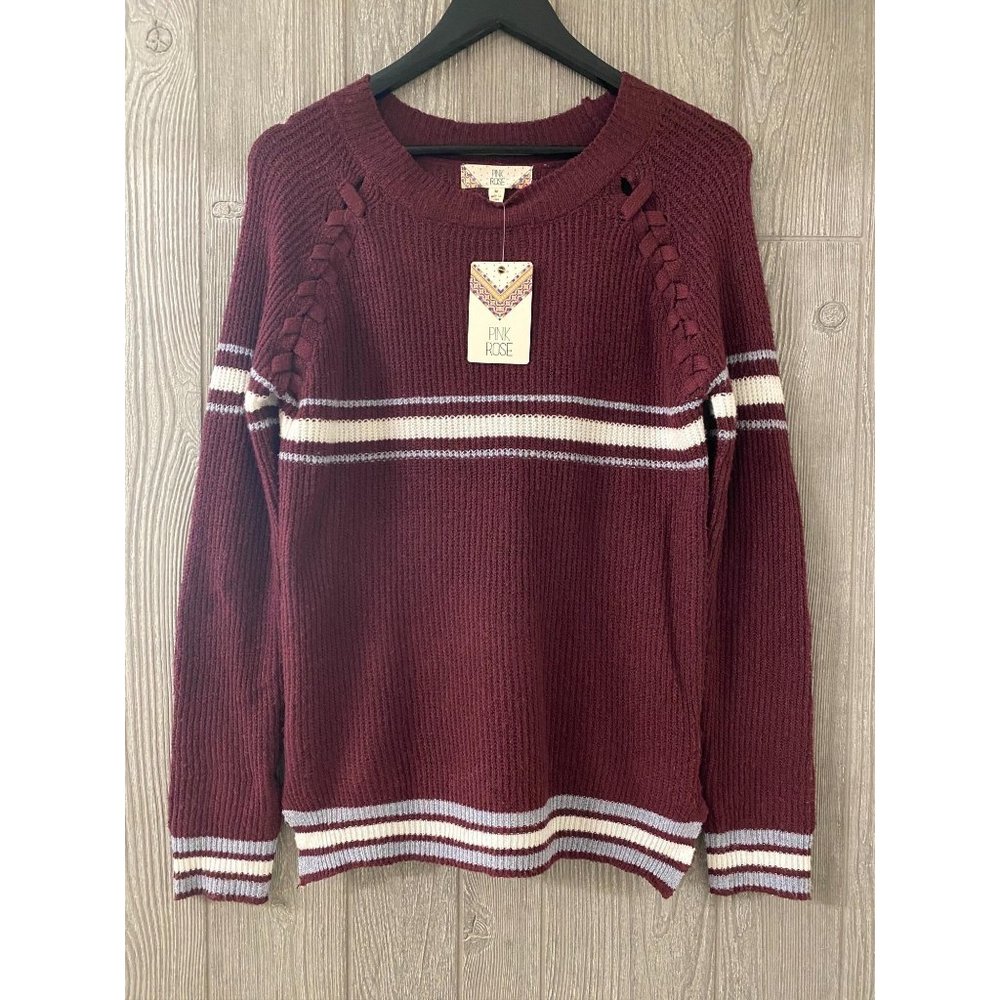 Pink Rose burgundy soft knit sweater NWT